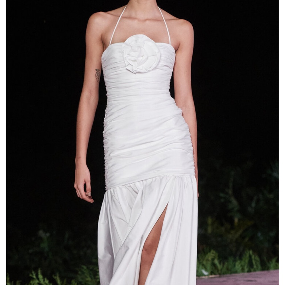 Carolina Herrera Ruched Cotton-Blend Halter Maxi Dress